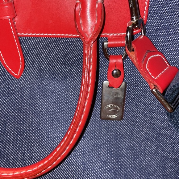 Dooney and Bourke denim and red satchel - Picture 2 of 9